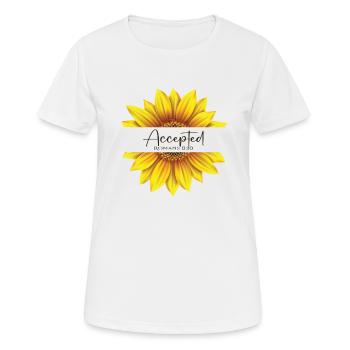 Christliches Sonnenblumendesign Ich bin akzeptiert Römer 8 - Frauen T-Shirt atmungsaktiv - Weiß - Vorne - AI Model Female 172 dark (172cm)