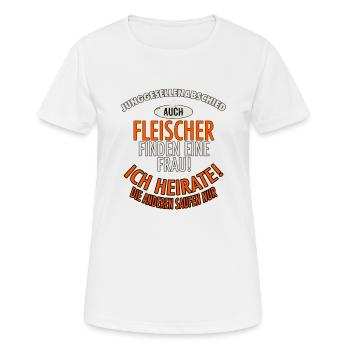 JGA BRAEUTIGAM - Fleischer - Version Auch - roter - Frauen T-Shirt atmungsaktiv - Weiß - Vorne - AI Model Female 172 dark (172cm)