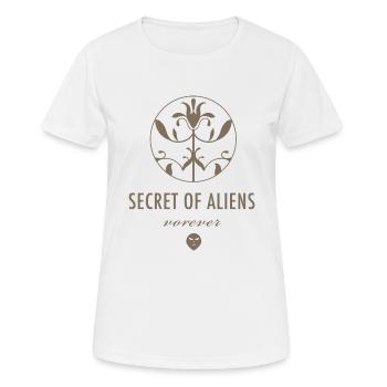 Secret of Aliens Logo Techno outfit Ravewear Tekno - Women's Breathable T-Shirt - white - Front - AI Model Female 172 dark (172cm)