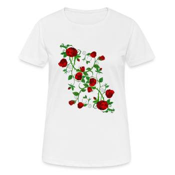 Rote Rosen laufen mit Blättern Rosenmuster - Frauen T-Shirt atmungsaktiv - Weiß - Vorne - AI Model Female 172 dark (172cm)