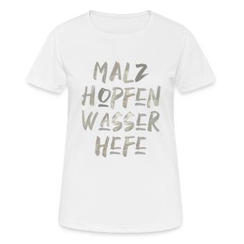 Malz Hopfen Wasser Hefe Bier trinken Schrift - Frauen T-Shirt atmungsaktiv - Weiß - Vorne - AI Model Female 172 dark (172cm)