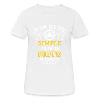 je suis une fille simple j'aime moto et apéro - T-shirt respirant Femme - blanc - Devant - AI Model Female 172 dark (172cm)