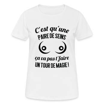 c'est qu une paire de seins. cadeau - T-shirt respirant Femme - blanc - Devant - AI Model Female 172 dark (172cm)