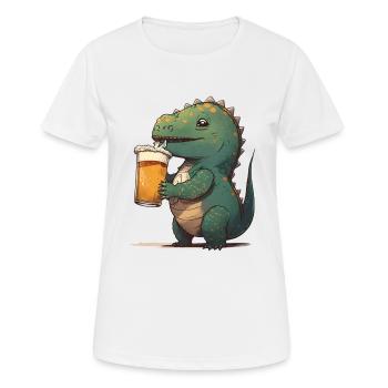 Drôle de dinosaure boit un verre de bière - T-shirt respirant Femme - blanc - Devant - AI Model Female 172 dark (172cm)