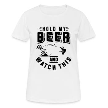 Hold my Beer MTB - Frauen T-Shirt atmungsaktiv - Weiß - Vorne - AI Model Female 172 dark (172cm)