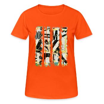 Extraits de journaux Albums Magazines Code alphabet - T-shirt respirant Femme - orange néon - Devant - AI Model Female 172 dark (172cm)