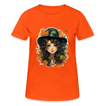 Halloween Witch I Cartoon Style I Witch - Frauen T-Shirt atmungsaktiv - Neonorange - Vorne - AI Model Female 172 dark (172cm)