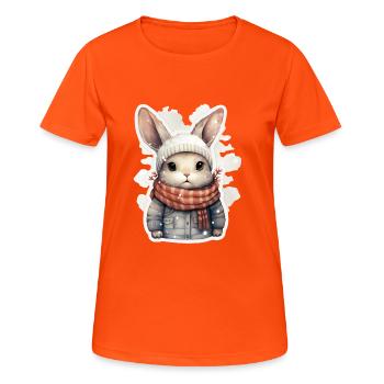 Hasen Fellnase im Winter - Frauen T-Shirt atmungsaktiv - Neonorange - Vorne - AI Model Female 172 dark (172cm)