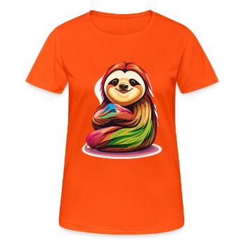 Kuscheliges Faultier - Frauen T-Shirt atmungsaktiv - Neonorange - Vorne - AI Model Female 172 dark (172cm)