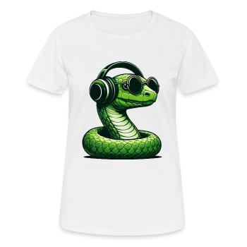 Serpent avec lunettes de soleil et écouteurs - T-shirt respirant Femme - blanc - Devant - AI Model Female 172 dark (172cm)