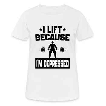Ich hebe, weil ich depressiv bin Trainingsmotivation - Frauen T-Shirt atmungsaktiv - Weiß - Vorne - AI Model Female 172 dark (172cm)