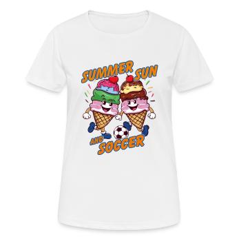 Soleil d’été Soccer Rire Coups de pied Cornets de crème glacée - T-shirt respirant Femme - blanc - Devant - AI Model Female 172 dark (172cm)