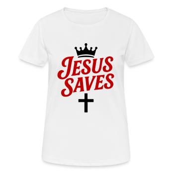 Jesus Rettet Kreuz - Frauen T-Shirt atmungsaktiv - Weiß - Vorne - AI Model Female 172 dark (172cm)