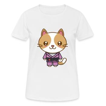 Kawaii Cat in BJJ Uniform - Jiu Jitsu Fighter - Women's Breathable T-Shirt - white - Front - AI Model Female 172 dark (172cm)
