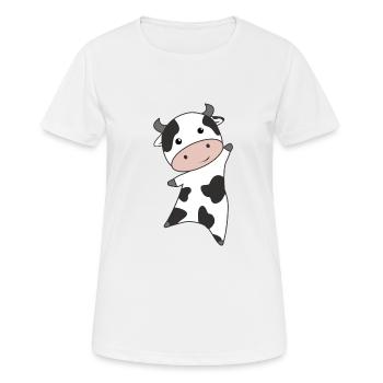 Vache veau bébé animal de ferme doux animal pour les enfants - T-shirt respirant Femme - blanc - Devant - AI Model Female 172 dark (172cm)
