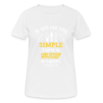 je suis une fille simple j'aime le surf et l'apéro - T-shirt respirant Femme - blanc - Devant - AI Model Female 172 dark (172cm)