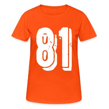 81 Zahl Trikot - Frauen T-Shirt atmungsaktiv - Neonorange - Vorne - AI Model Female 172 dark (172cm)