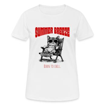 Summer Breeze - Entspannte Katze im Sonnenstuhl - Frauen T-Shirt atmungsaktiv - Weiß - Vorne - AI Model Female 172 dark (172cm)