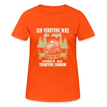 Agriculture paysanne cadeau · comprendre - T-shirt respirant Femme - orange néon - Devant - AI Model Female 172 dark (172cm)