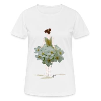 Flower woman in white floral dress - Women's Breathable T-Shirt - white - Front - AI Model Female 172 dark (172cm)