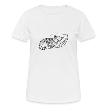 Oreiller de sommeil chat - T-shirt respirant Femme - blanc - Devant - AI Model Female 172 dark (172cm)