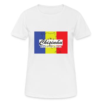 Chisinau - Hauptstadt mit GPS & Flagge - Frauen T-Shirt atmungsaktiv - Weiß - Vorne - AI Model Female 172 dark (172cm)