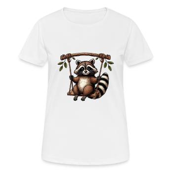 Waschbär auf Schaukel nachdenklich Spielplatz - Frauen T-Shirt atmungsaktiv - Weiß - Vorne - AI Model Female 172 dark (172cm)