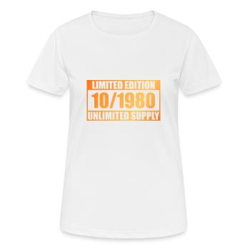44e anniversaire Édition Limitée - ꝏ Approvisionnement 10/1980 - T-shirt respirant Femme - blanc - Devant - AI Model Female 172 dark (172cm)