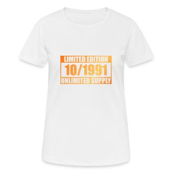 33e anniversaire Édition limitée - ꝏ Approvisionnement 10/1991 - T-shirt respirant Femme - blanc - Devant - AI Model Female 172 dark (172cm)