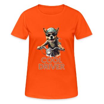 "Highway-Hero" Corgi Biker - Frauen T-Shirt atmungsaktiv - Neonorange - Vorne - AI Model Female 172 dark (172cm)