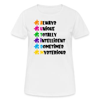 Sensibilisation à l'autisme - T-shirt respirant Femme - blanc - Devant - AI Model Female 172 dark (172cm)