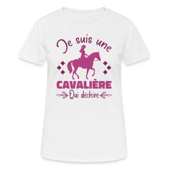 Ein Reiter, der auf einem Pferd reitet, das Geschenk zerreißt - Frauen T-Shirt atmungsaktiv - Weiß - Vorne - AI Model Female 172 dark (172cm)