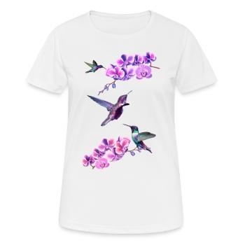 Kolibris fliegen zwischen Orchideen - Frauen T-Shirt atmungsaktiv - Weiß - Vorne - AI Model Female 172 dark (172cm)