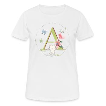 Anfangsbuchstabe A mit Katze - Frauen T-Shirt atmungsaktiv - Weiß - Vorne - AI Model Female 172 dark (172cm)