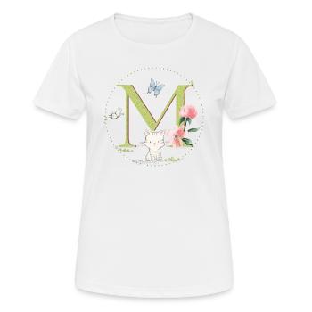 Anfangsbuchstabe M mit Katze - Frauen T-Shirt atmungsaktiv - Weiß - Vorne - AI Model Female 172 dark (172cm)