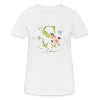 Anfangsbuchstabe S mit Katze - Frauen T-Shirt atmungsaktiv - Weiß - Vorne - AI Model Female 172 dark (172cm)