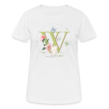 Anfangsbuchstabe W mit Katze - Frauen T-Shirt atmungsaktiv - Weiß - Vorne - AI Model Female 172 dark (172cm)