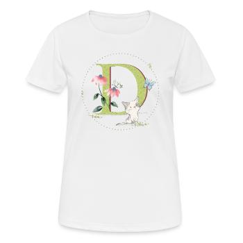 Anfangsbuchstabe D mit Katze - Frauen T-Shirt atmungsaktiv - Weiß - Vorne - AI Model Female 172 dark (172cm)