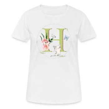 Anfangsbuchstabe A mit Katze - Frauen T-Shirt atmungsaktiv - Weiß - Vorne - AI Model Female 172 dark (172cm)