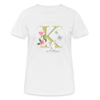 Anfangsbuchstabe K mit Katze - Frauen T-Shirt atmungsaktiv - Weiß - Vorne - AI Model Female 172 dark (172cm)