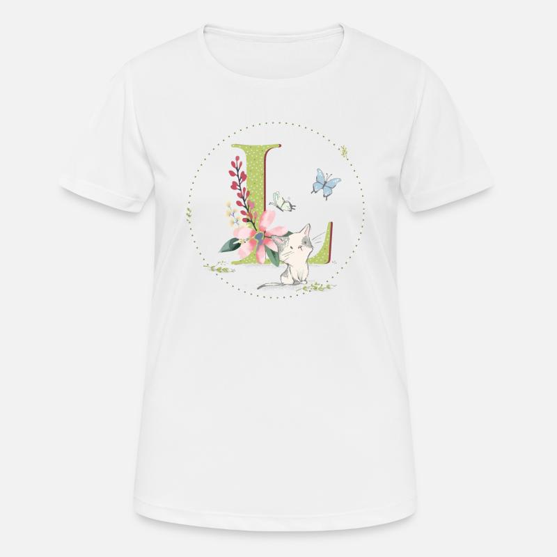 Lettre initiale L avec chat - T-shirt respirant Femme - blanc