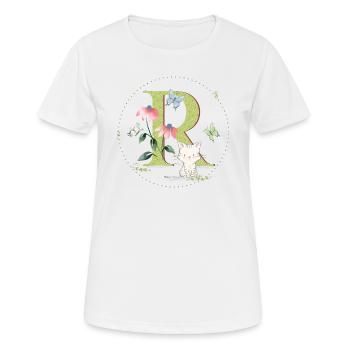 Anfangsbuchstabe R mit Katze - Frauen T-Shirt atmungsaktiv - Weiß - Vorne - AI Model Female 172 dark (172cm)