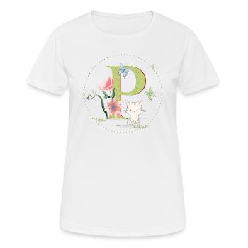 Anfangsbuchstabe P mit Katze - Frauen T-Shirt atmungsaktiv - Weiß - Vorne - AI Model Female 172 dark (172cm)