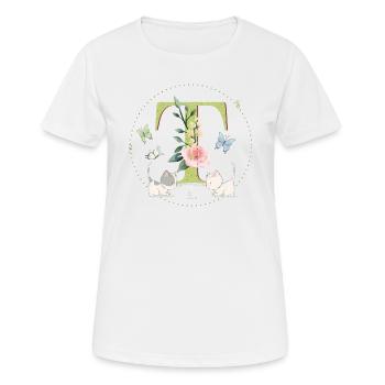 Anfangsbuchstabe T mit Katze - Frauen T-Shirt atmungsaktiv - Weiß - Vorne - AI Model Female 172 dark (172cm)