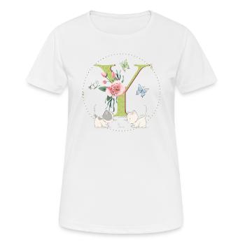 Anfangsbuchstabe Y mit Katze - Frauen T-Shirt atmungsaktiv - Weiß - Vorne - AI Model Female 172 dark (172cm)