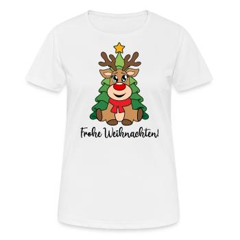 Frohe Weihnachten Rentier rote Nase süß Rudolph - Frauen T-Shirt atmungsaktiv - Weiß - Vorne - AI Model Female 172 dark (172cm)