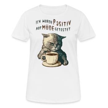 Katze Kaffee müde - Frauen T-Shirt atmungsaktiv - Weiß - Vorne - AI Model Female 172 dark (172cm)