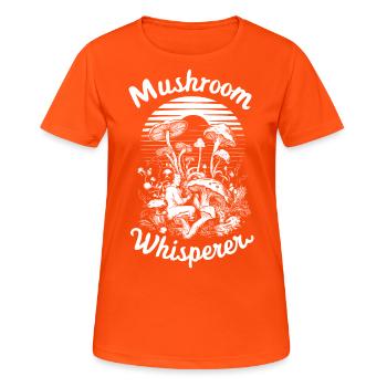 Whimsical Mushroom Whisperer Artistic Design - Women's Breathable T-Shirt - neon orange - Front - AI Model Female 172 dark (172cm)