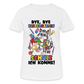 Niedliche Katze Katzenkind mit Zuckertüte Schule - Frauen T-Shirt atmungsaktiv - Weiß - Vorne - AI Model Female 172 dark (172cm)