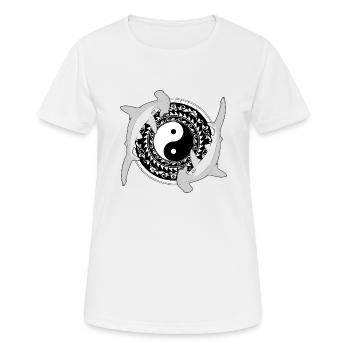 Yin Yang Hammerhaie - Frauen T-Shirt atmungsaktiv - Weiß - Vorne - AI Model Female 172 dark (172cm)